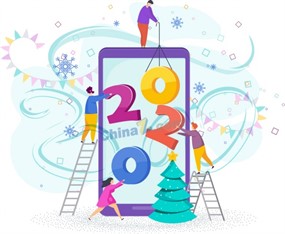 创意装饰手机的2020人物矢量图